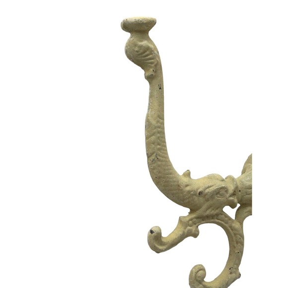Vintage Ornate Wall 3 Hook Towel Robe Coat Hat Rack Whitewashed Cast Metal - Picture 9 of 10